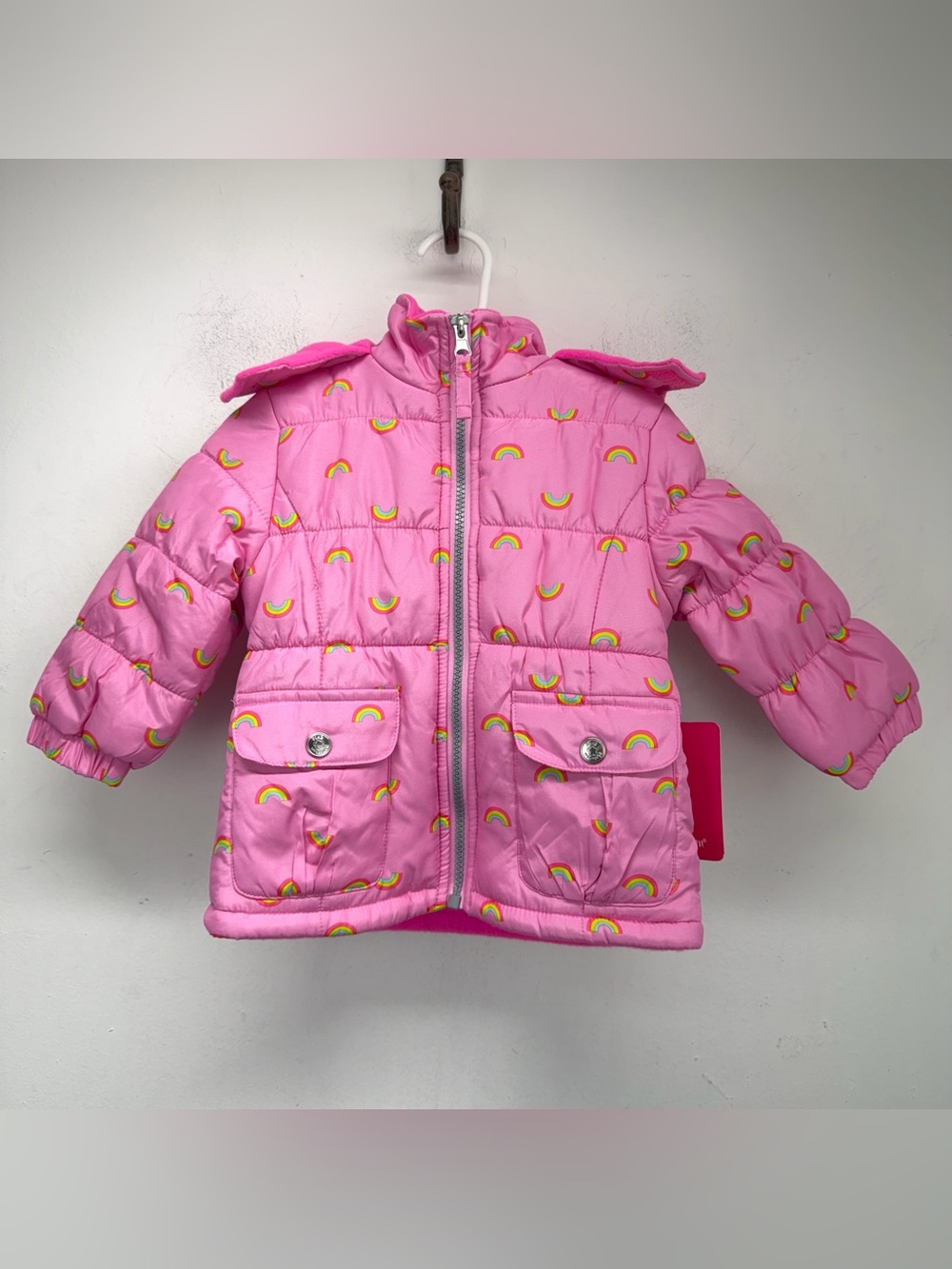 Pink Platinum size 18 Month Girls Rainbow Hooded Puffer Coat Winter Jacket NWT